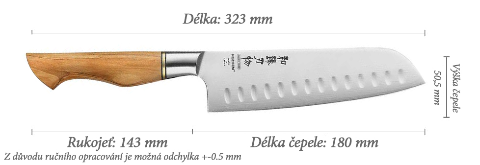 Rozměry santoku nože B30S